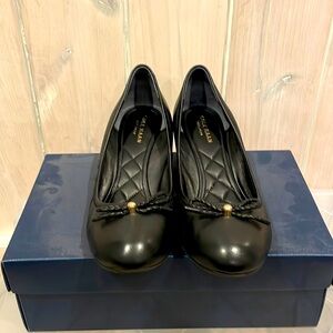 Cole Haan Tali Grand low wedge leather bow detail